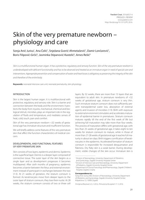 Skin of the very premature newborn – physiology and care .